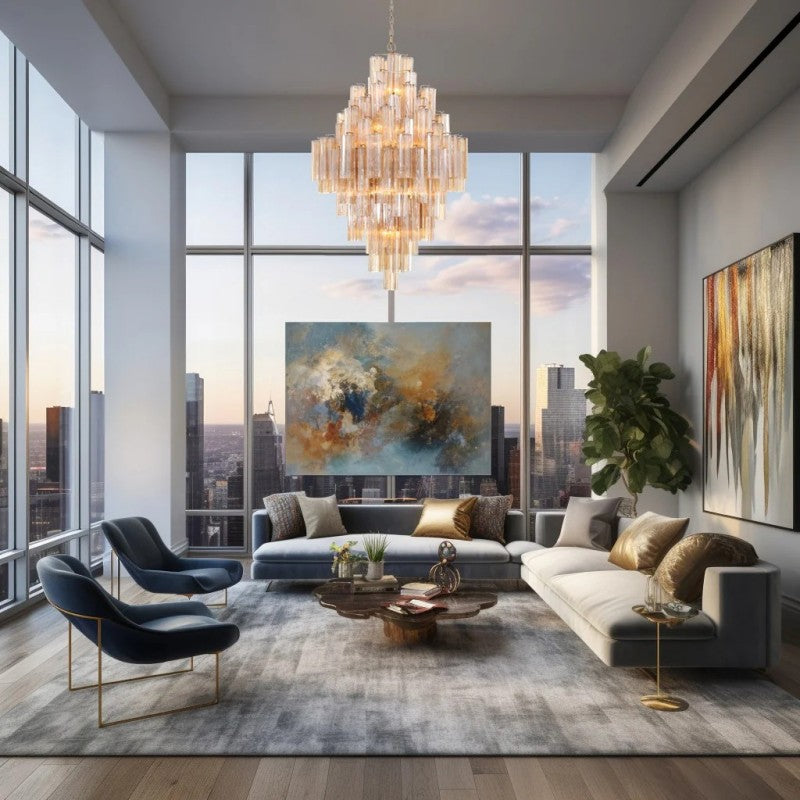 Aune Glass Modern 20-Light Chandelier For Living Room  | Large Luxury Chandelier Adviselight