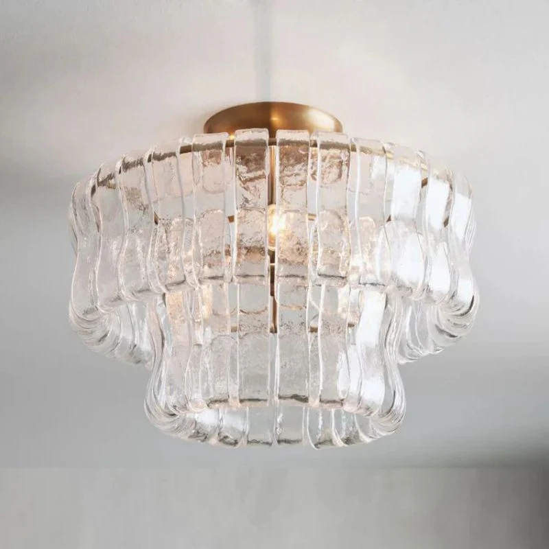 Arey 2-Tier of Crystal Glass  Round Ceiling Light For Bedroom 18"| Warm Light Ceiling Lamp Adviselight