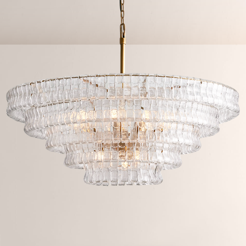 Arey 5-Tier Brass Crystal Glass Round Chandelier for Living Room and Dining Room | Large Luxury Chandelier Adviselight